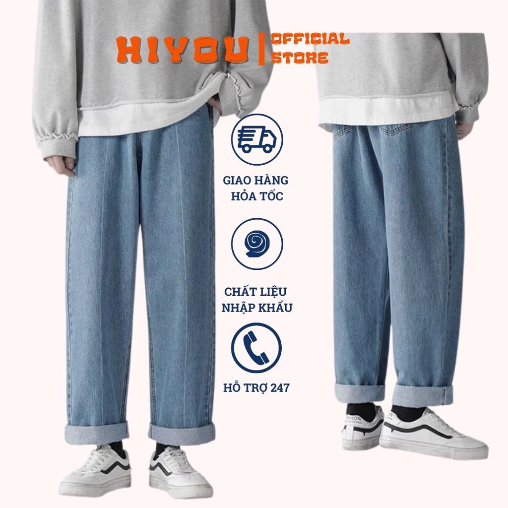 Quần Baggy Suông nam nữ Hiyou Xanh Blue, Quần bò nam nữ chất Jean nhập quảng châu