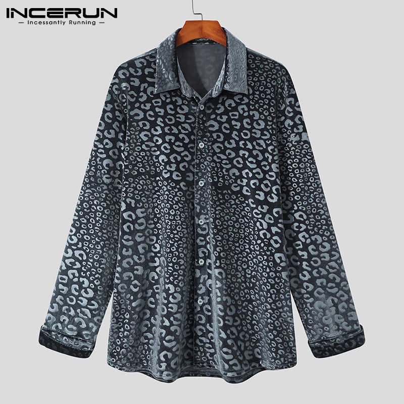Áo sơ mi INCERUN tay dài dáng rộng in họa tiết da báo thời trang xuân thu cá tính dành cho nam