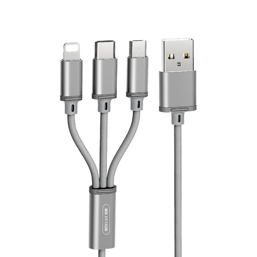 Cáp sạc 3 đầu Đa Năng  FREE SHIP  cáp sạc iphone WK WDC - icro USB - Type C 091th 3 cổng chính hãng