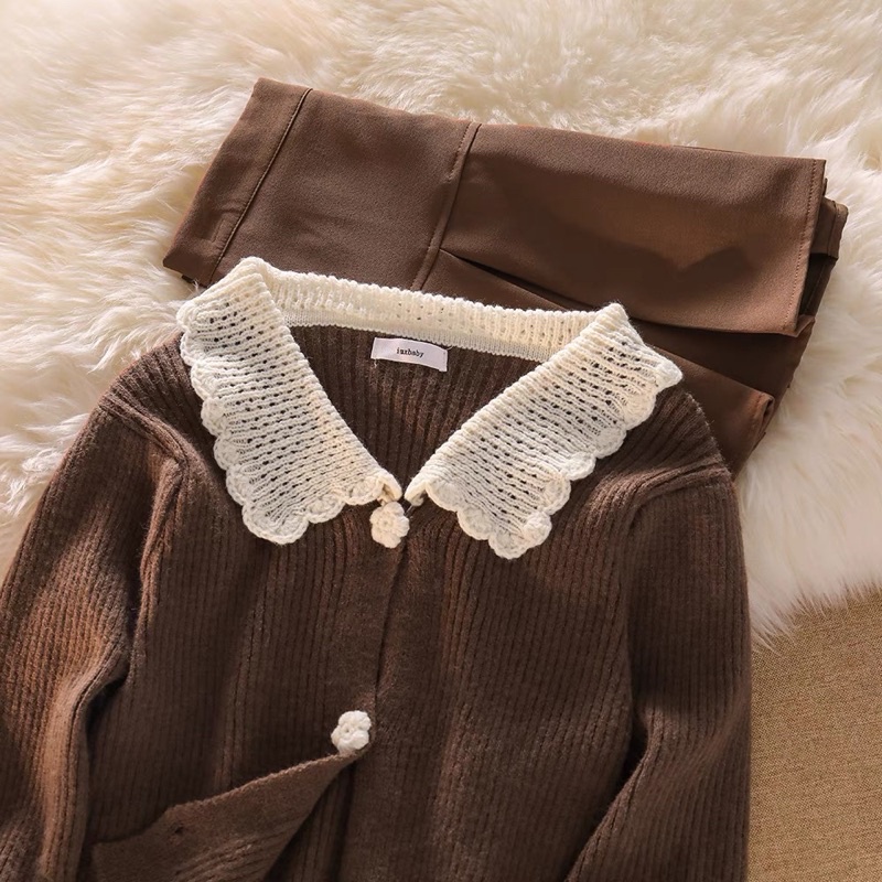 Set áo len nâu + chân váy xếp ly cạp cao mùa thu đông 🍂