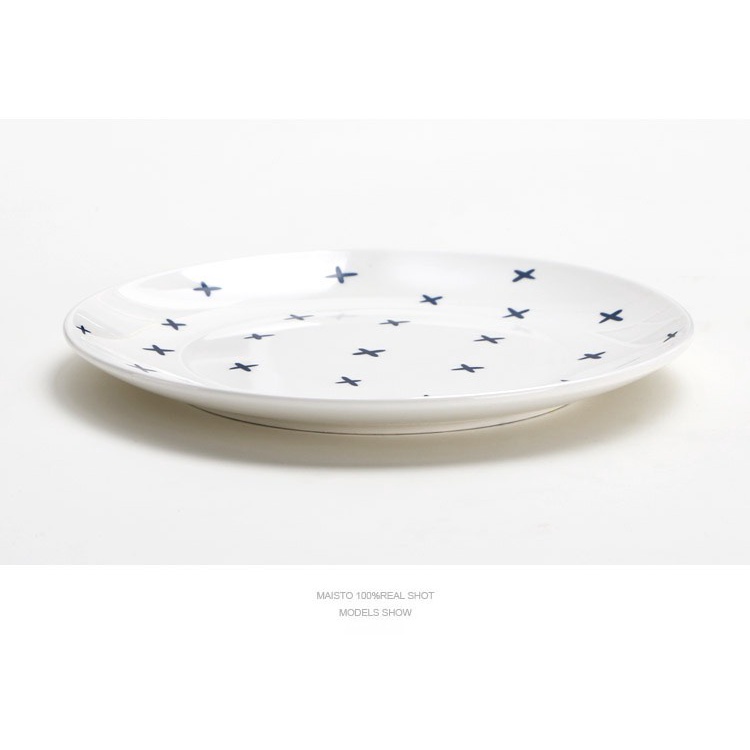 Đĩa sứ trắng họa tiết dày dặn đường kính 20.5cm