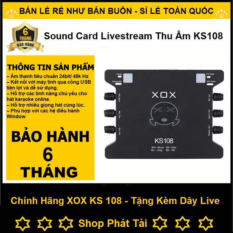 Sound Card XOX KS108 chuyên dùng cho thu âm, hát karaoke, Livestream, Sound card K10 Bản Quốc Tế, Tiếng Anh