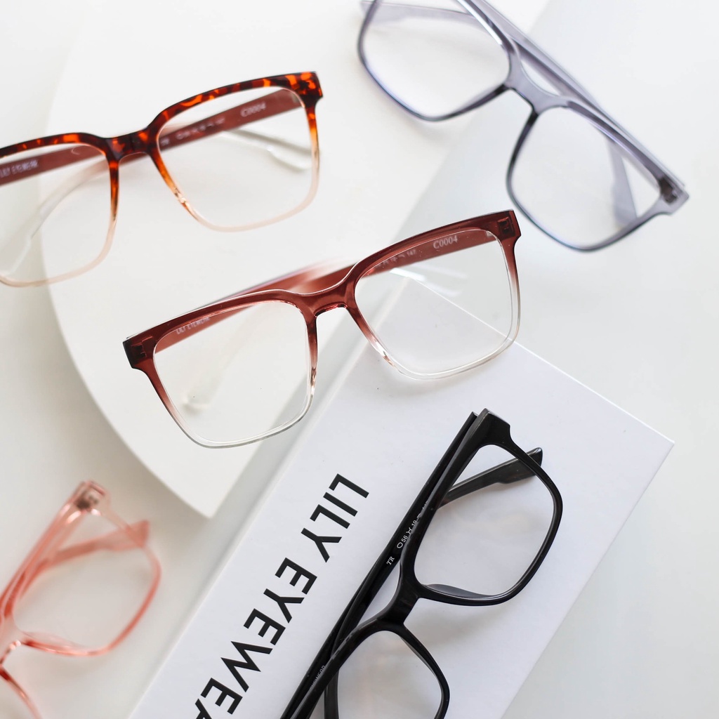Gọng kính cận nam nữ Lilyeyewear mắt vuông to đi đường chống bụi màu sắc thời trang C0004