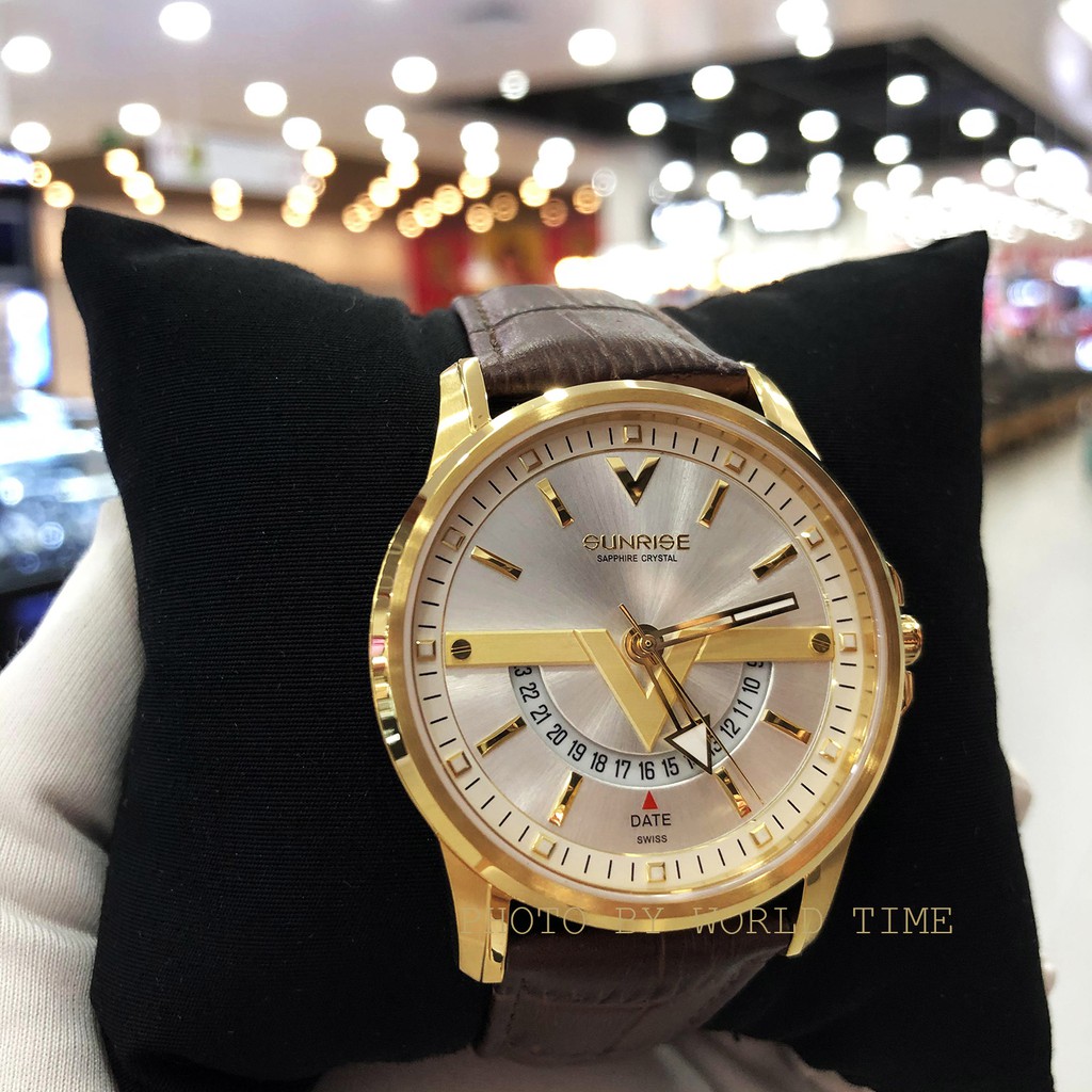 Đồng hồ nam Sunrise dây da DM1116swa chính hãng full box , Mặt kính sapphire chống xước, chống nước, bảo hành 3 năm