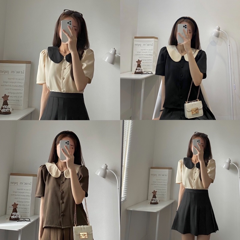 ( Ảnh thật ) A9011 Áo cổ sen khuy bọc crop