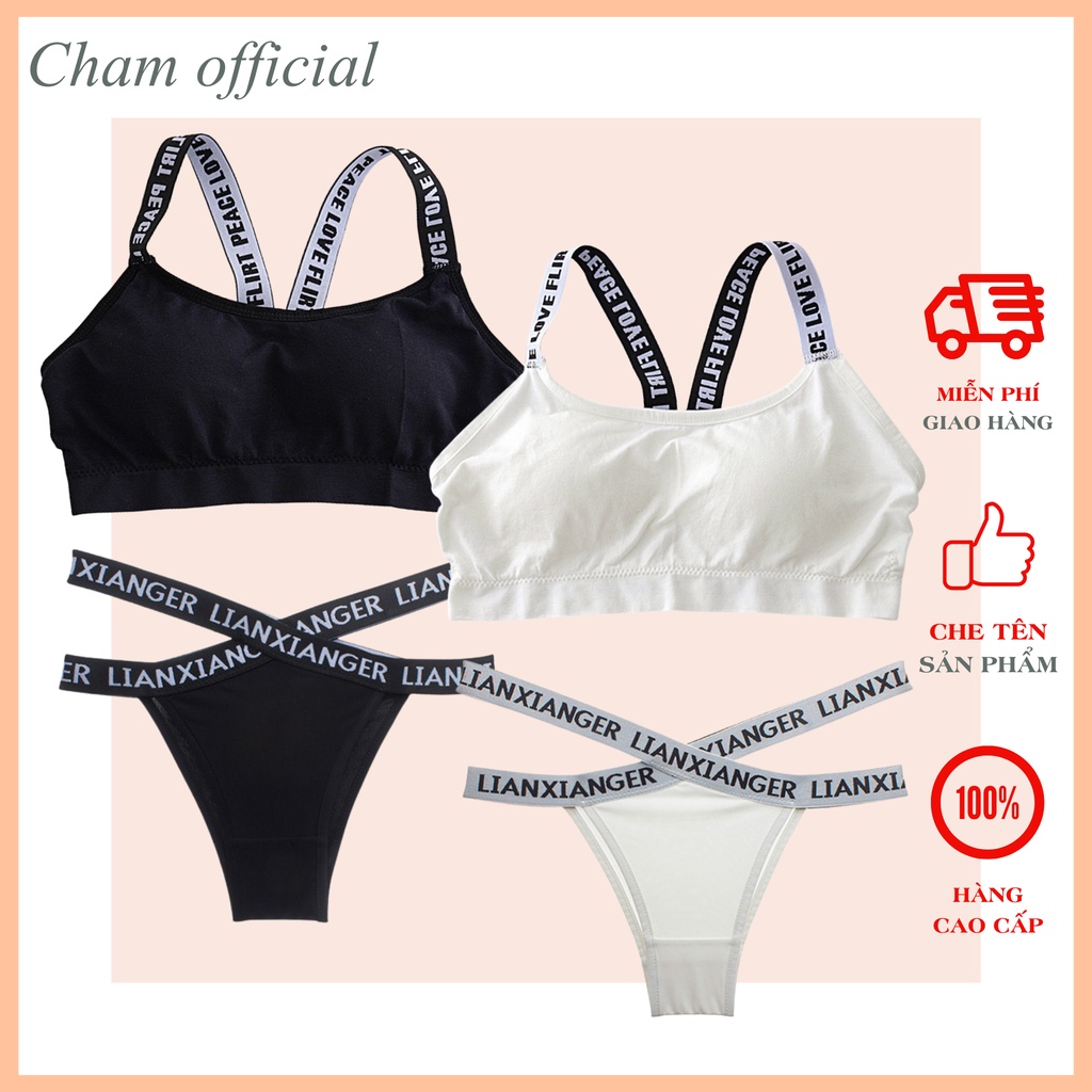 Đồ lót áo ngực nữ, quần lót nữ cao cấp phong cách thể thao đai viền chữ