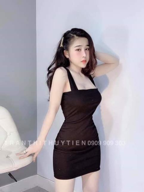 Váy ôm body 2 dây bản to dáng ngắn