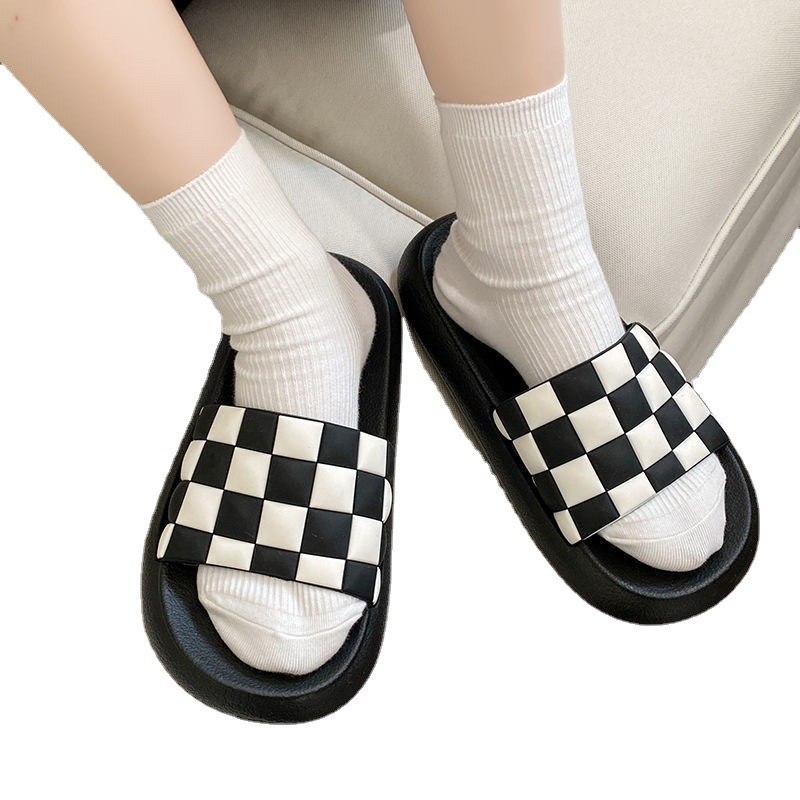 Dép nữ quai ngang sọc caro thời trang đế cao 3 phân nhiều màu HAVAVA DL009