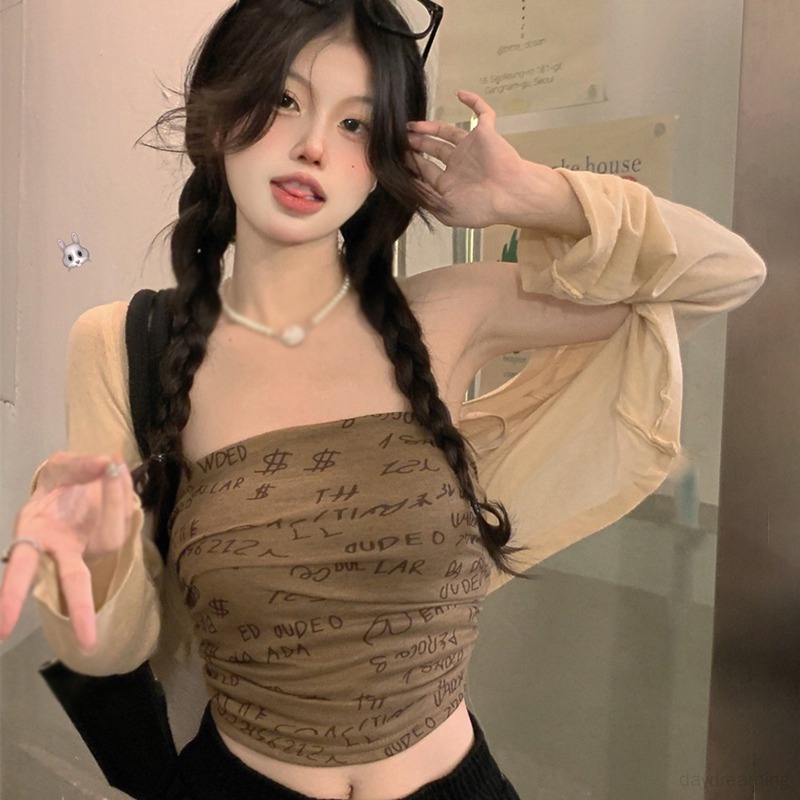 Bộ Áo Khoác Cardigan Chống Nắng In Chữ Kiểu Hàn Quốc Thời Trang Mùa Hè Cho Nữ