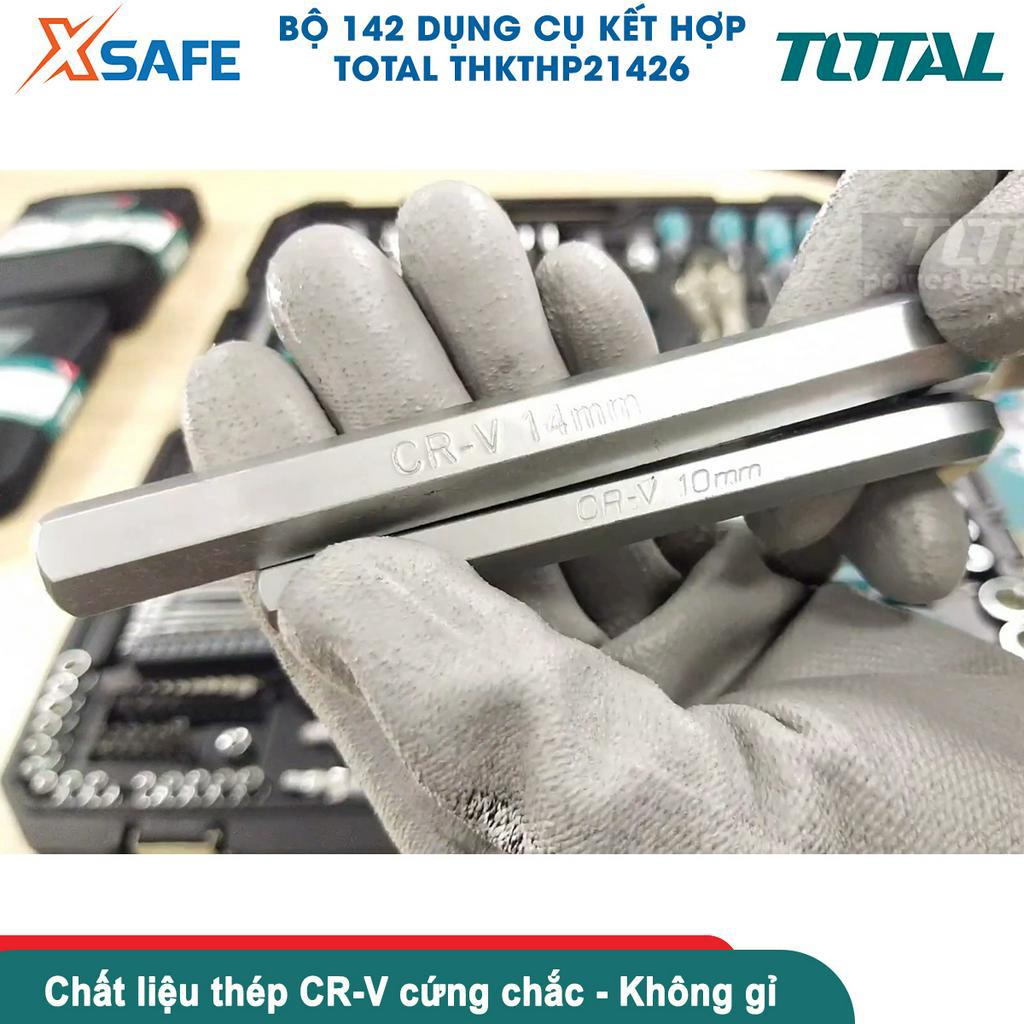 Bộ đồ nghề cầm tay 142 chi tiết TOTAL THKTHP21426 gồm 142 dụng cụ cầm tay thước cuộn, tua vít, khung cưa, kìm, cờ lê,...