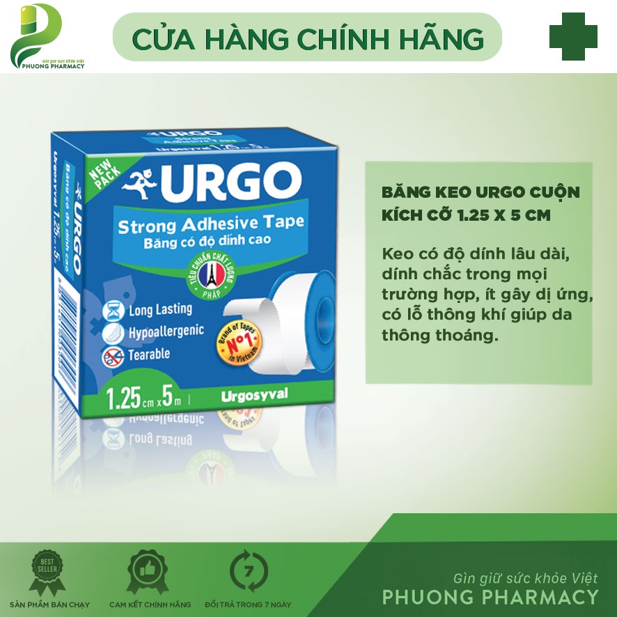 Băng Keo Lụa Giấy Urgosyval, Urgo cloth tape Hộp 1 Cuộn