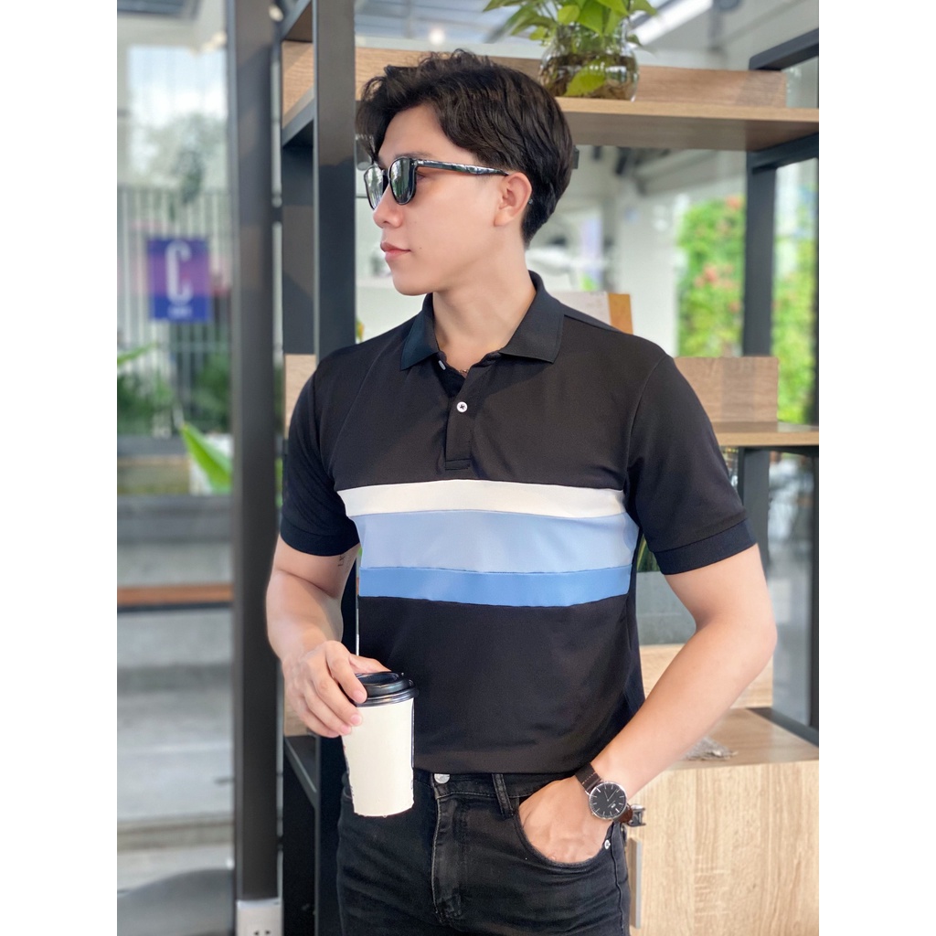 Áo polo nam cổ bẻ phối ngang 3 màu chất vải cá sấu Cotton xuất xịn,chuẩn form, sang trọng - thanh lịch TB01