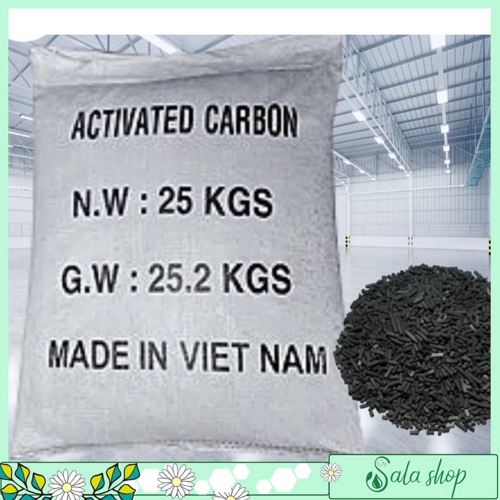 Than hoạt tính hình trụ Việt Nam dùng lọc nước, lọc bụi, làm sạch (Bao 25Kg)