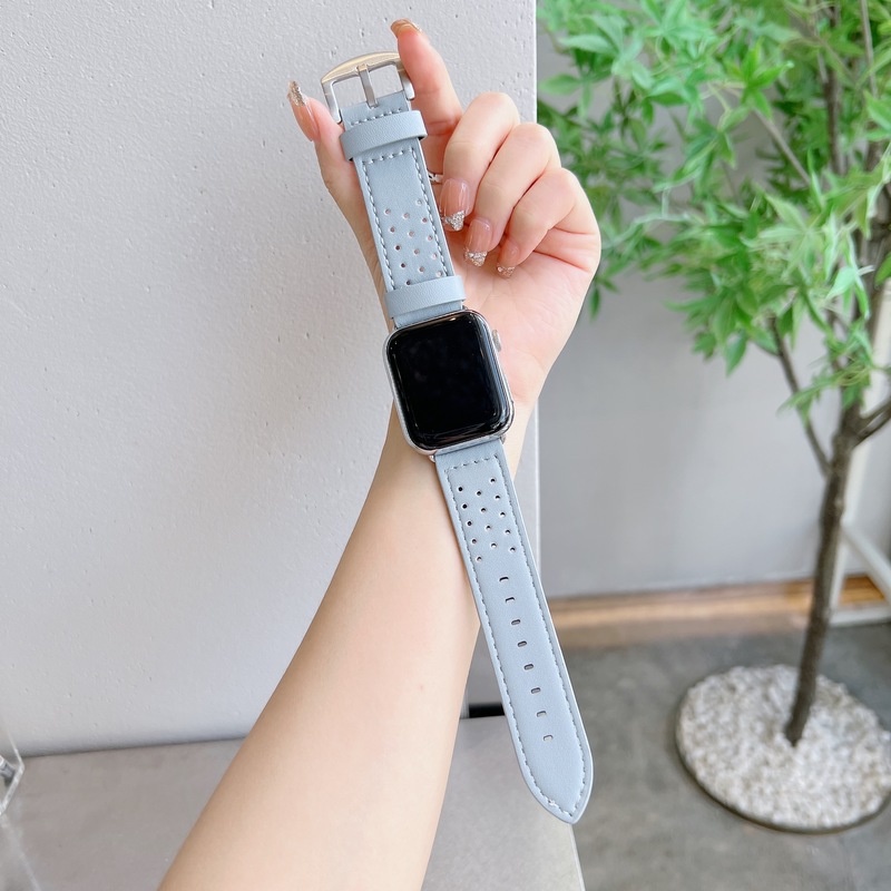 Dây Đeo Bằng Da Thật Mỏng Cho Đồng Hồ Thông Minh apple watch 7 41mm 45mm 38mm 42mm 40mm 44mm se 6 5 4 3 2 1