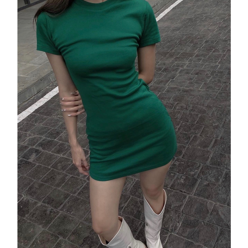 Váy thun body cộc tay khoét lưng basic - Đầm mini dáng ôm hở lưng, thiết kế độc đáo, trẻ trung, sexy siêu hot hit