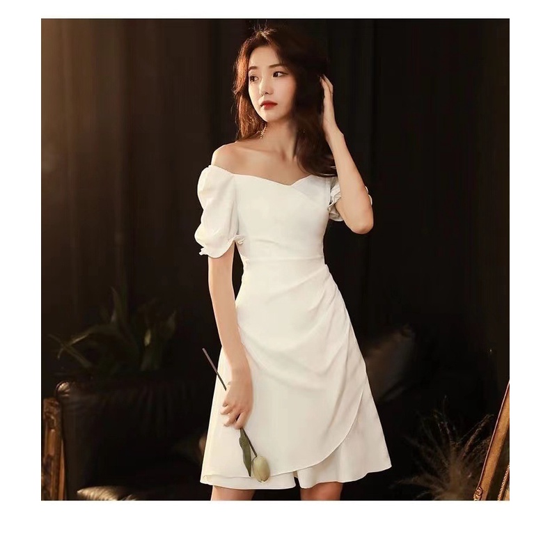 Đầm Ngắn Màu Trắng Phong Cách Pháp Sang Trọng Cho Nữ