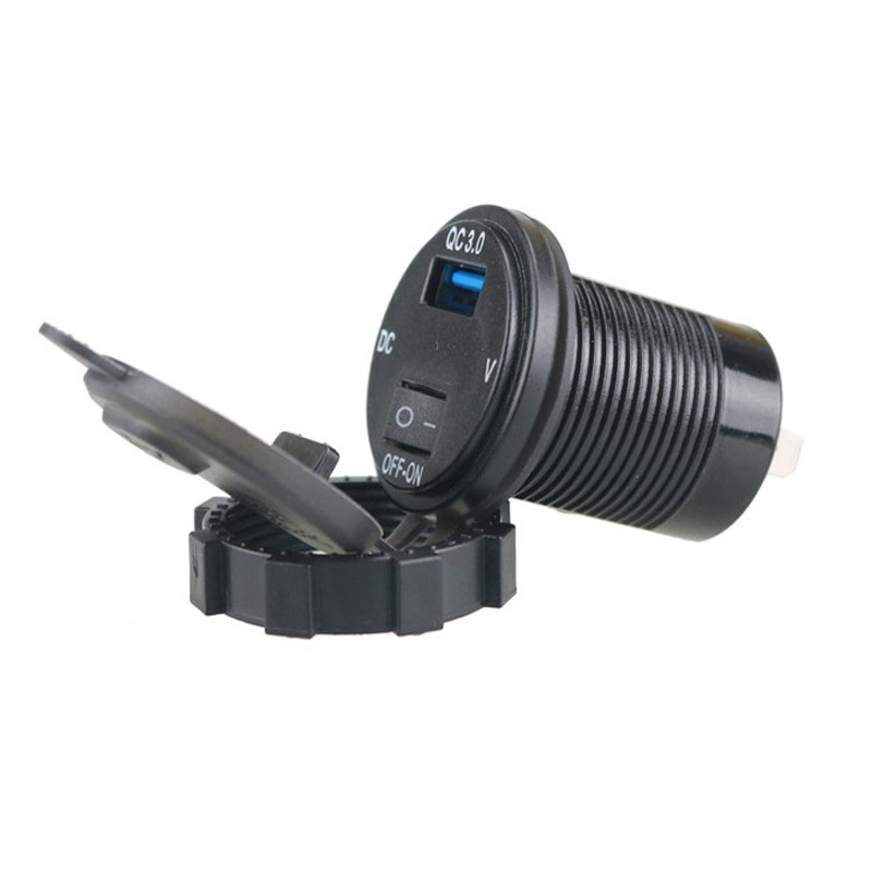 Ổ Cắm Sạc Nhanh QC 3.0 Có Công Tắc Bật / Tắt Kèm Đèn LED Và Cổng USB