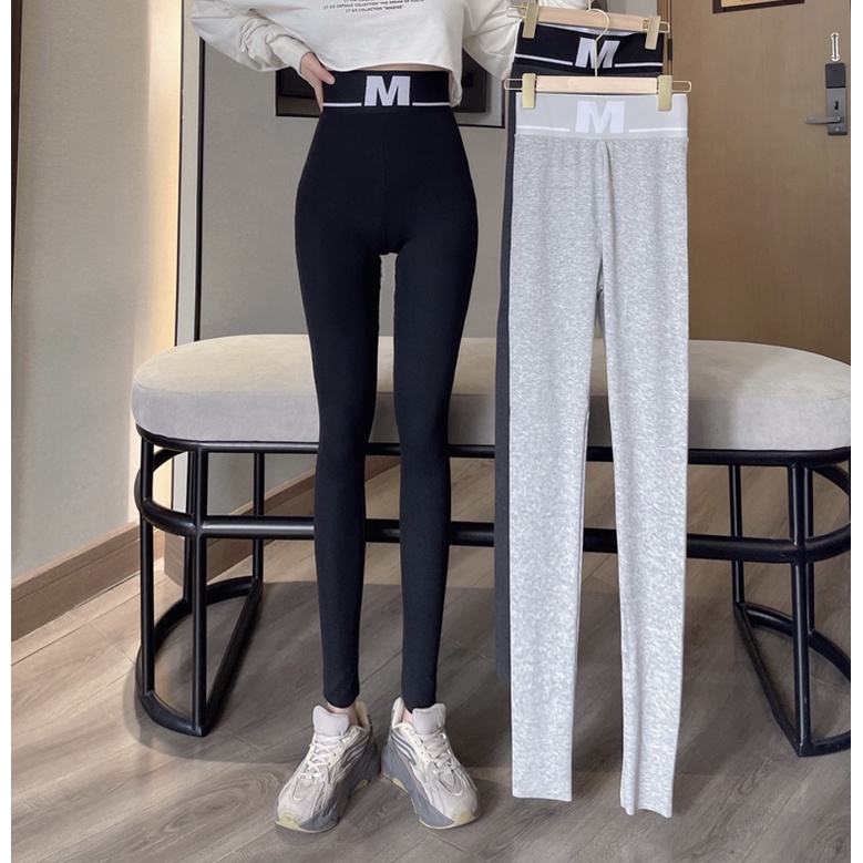 Quần legging cạp cao dáng dài, quần legging tăm cạp chữ M vải thun tăm mềm mịn siêu co giãn, nhiều màu - Mia Shore