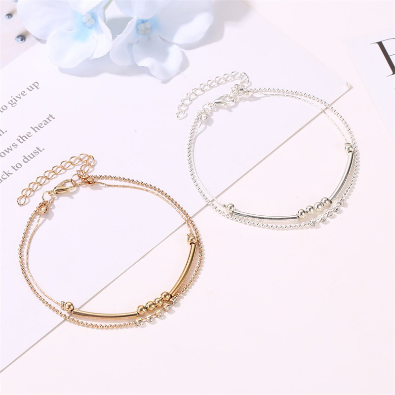 Creative Retro Double Layer Anklet Fashion Ladies Round Beads Rhinestone Foot Chain Summer Foot Jewelry | BigBuy360 - bigbuy360.vn