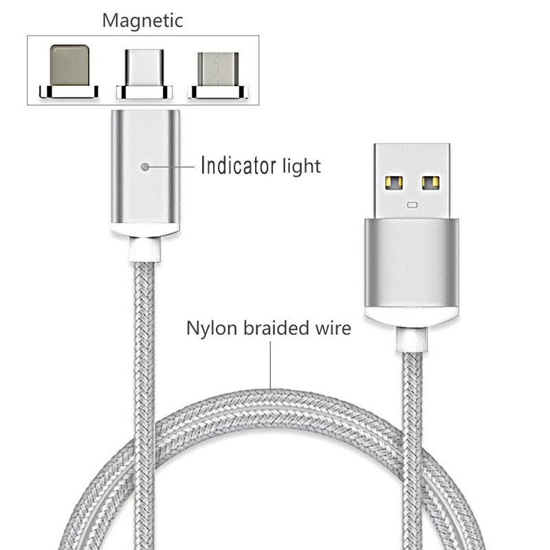 Cáp sạc nhanh - cáp sạc nam châm 3 đầu cao cấp Magnetic Cable