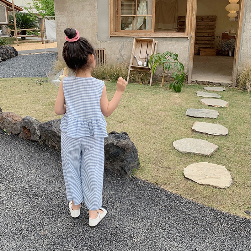 Set Đồ Mùa Hè 2 Món Gồm Áo Sát Nách In Họa Tiết Kẻ Sọc + Quần Cho Bé Gái