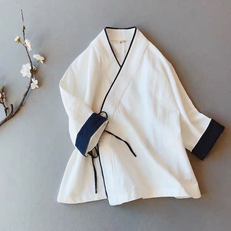 Áo Kiểu Hán Phục Cách Tân Cổ Chữ v Cột Dây Chất Liệu Cotton Lanh Phong Cách Trung Hoa Cổ Điển Cho Nữ