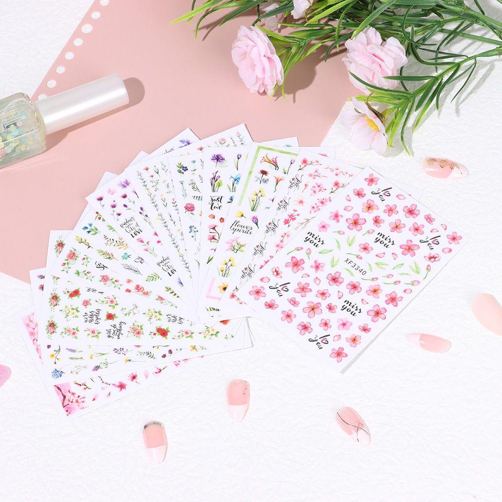 ME Adhesive Shining Decals Manicure 3D Stickers Nail Sticker Rose Flowers Leaves Valentine Gift Waterproof Nail Art Decoration