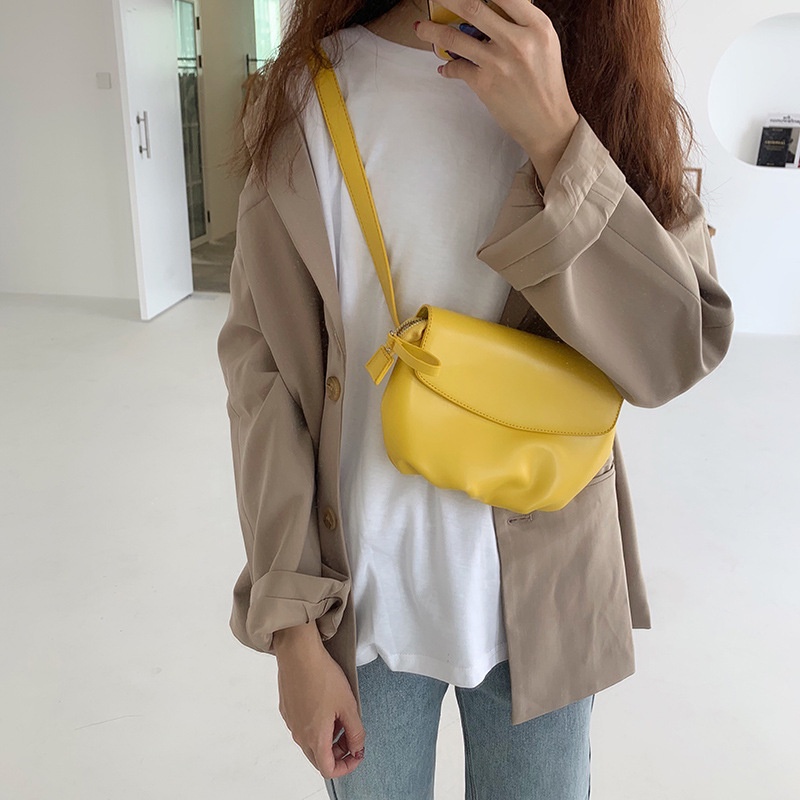 Túi đeo chéo vai da PU mềm màu sáng thời trang mới cho nữ