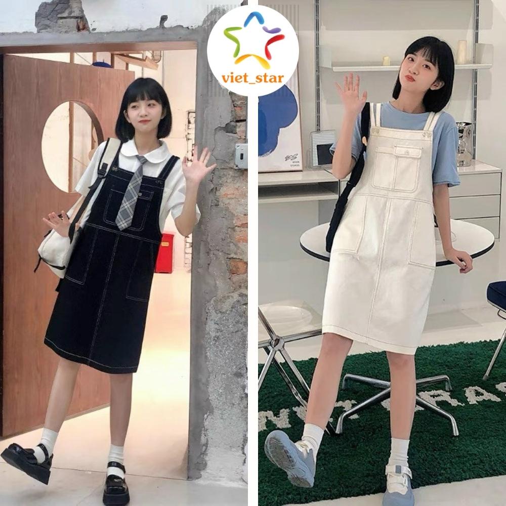 Yếm Váy 2 Dây Chỉ Nổi Nữ Mặc Đi Học Phong Cách Hàn Quốc Ulzzang Trendy Cute Dễ Thương - VIETSTAR