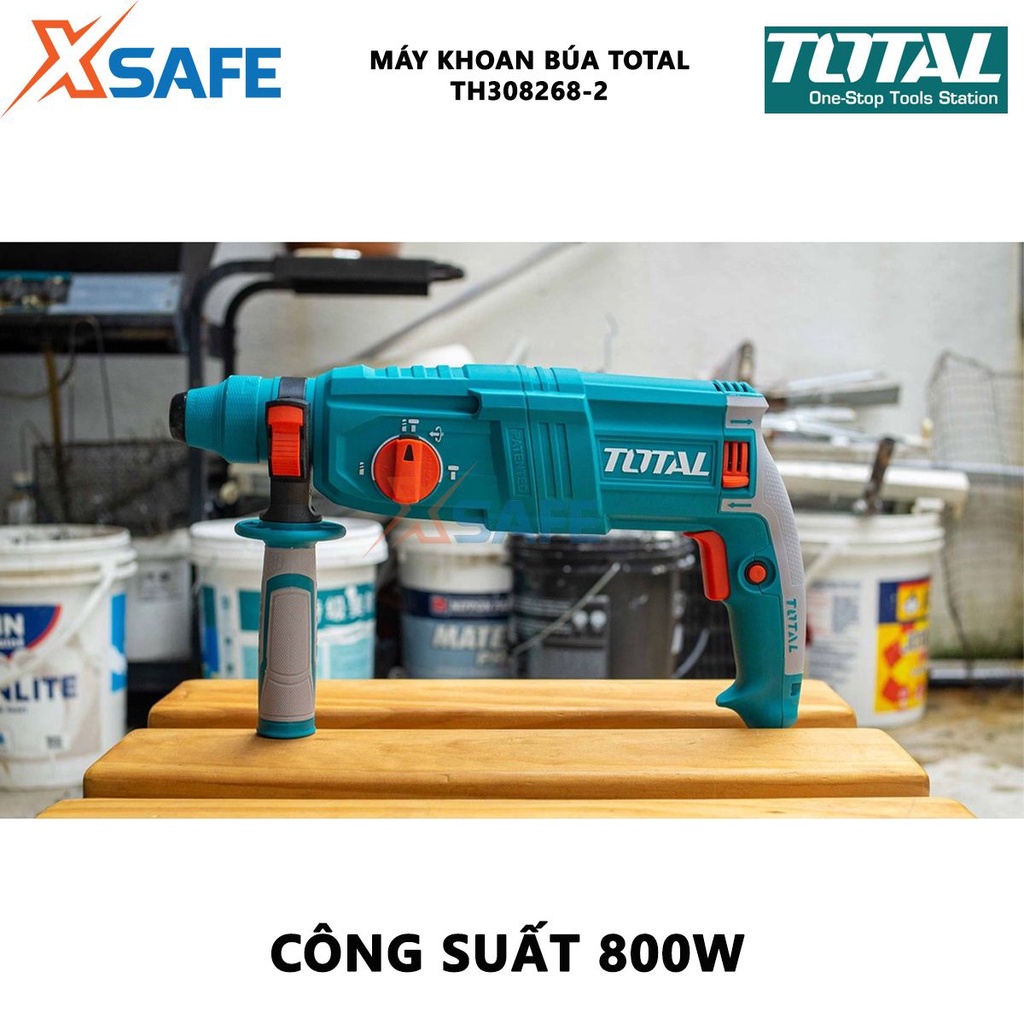 Máy khoan búa TOTAL TH308268-2 | máy khoan cầm tay công suất 800W tốc độ không tải 0-1100rpm, tốc độ búa 0-4000bpm