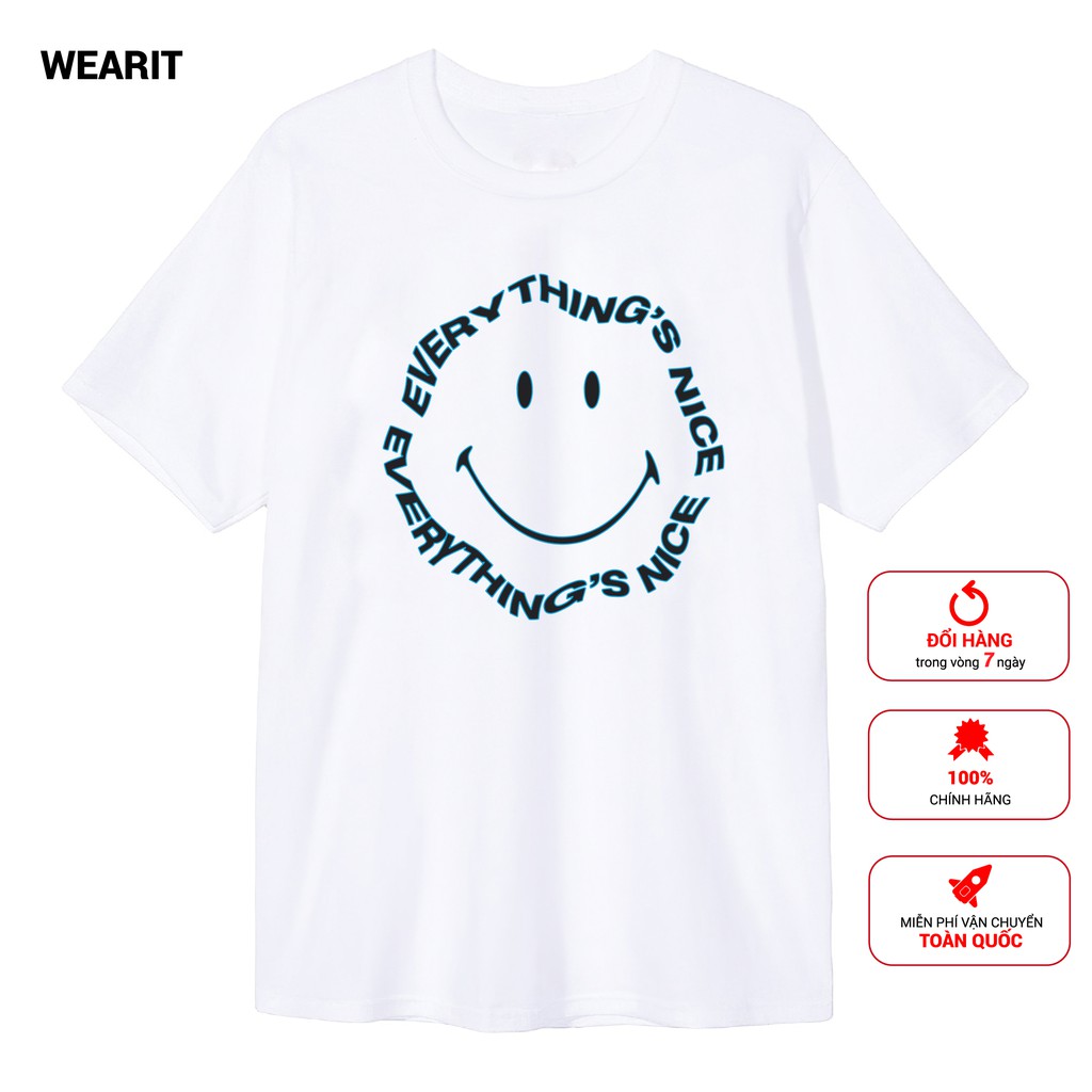 Áo thun tay lỡ WEARIT chất liệu thun cao cấp cotton 100% form rộng thời trang unisex smile