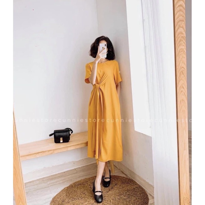 Đầm suông trơn xoắn lưng
