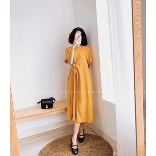 Đầm suông trơn xoắn lưng