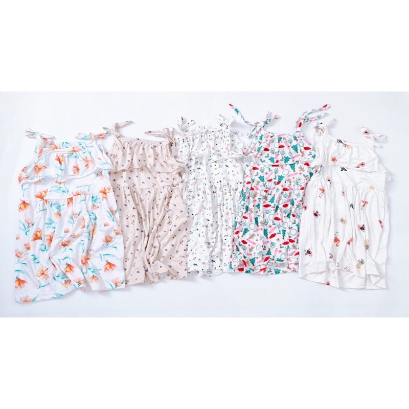 Váy maxi 2 dây bèo ngực bé gái chất cotton mát