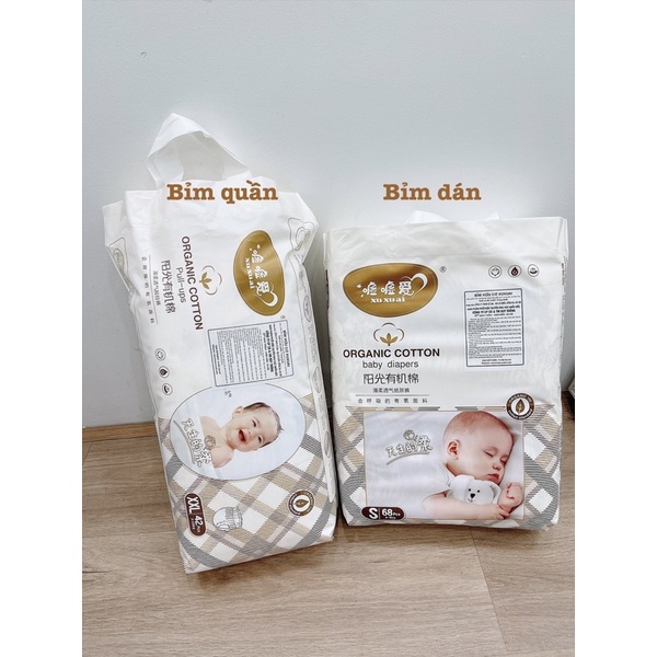 Bỉm hữu cơ Xuxuai Quần/dán - size NewBorn,S,M,L,XL,XXL - số miếng NB36, S68, M50c,L48,XL44,XXL42c / bịch