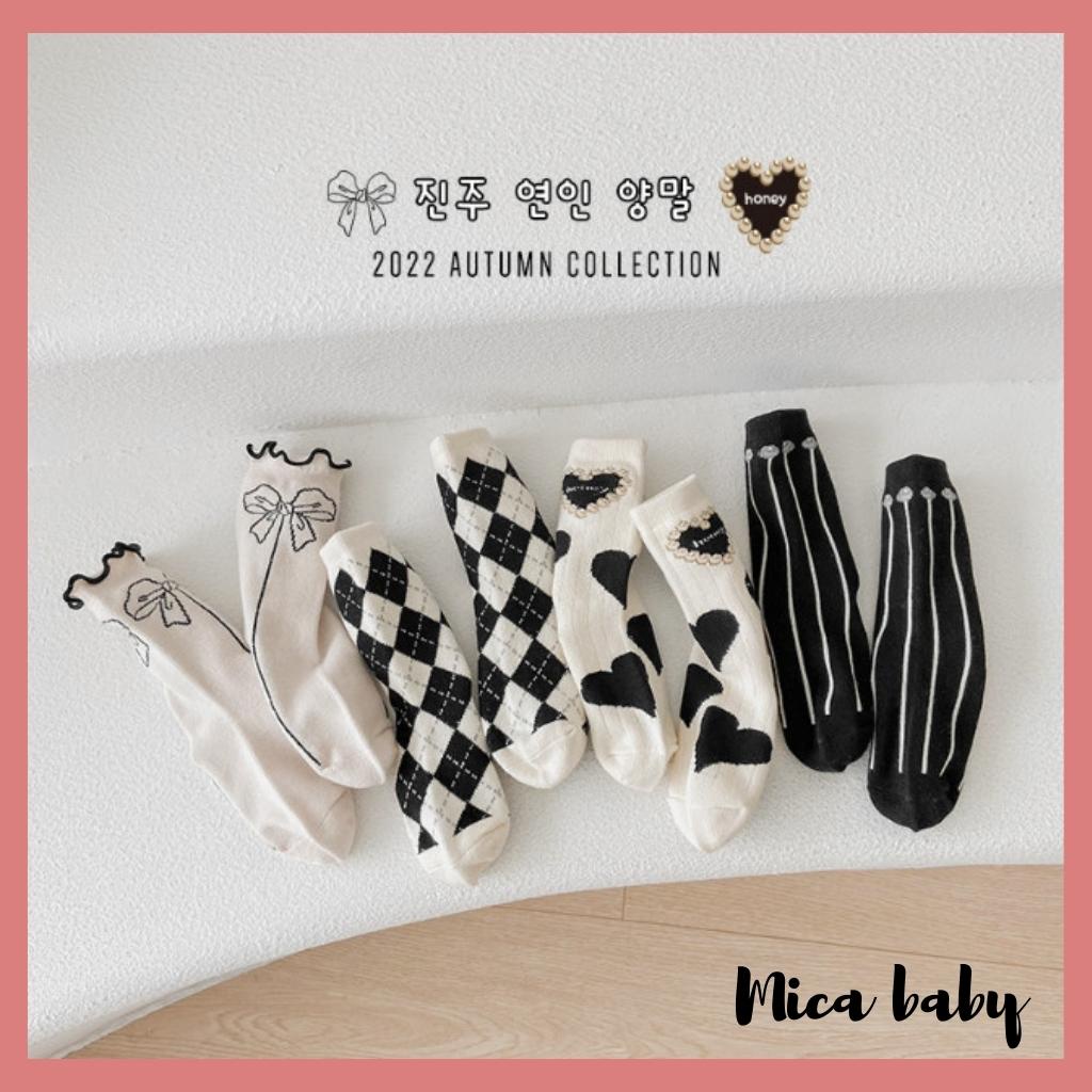 Set 4 đôi tất cao cổ cho bé trai bé gái phong cách Hàn Quốc họa tiết basic T36 Mica baby