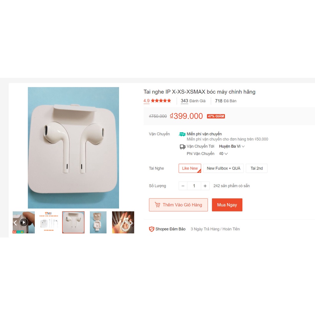 Tai nghe IP X-XS-XSMAX bóc máy chính hãng | Hàng Chính Hãng |