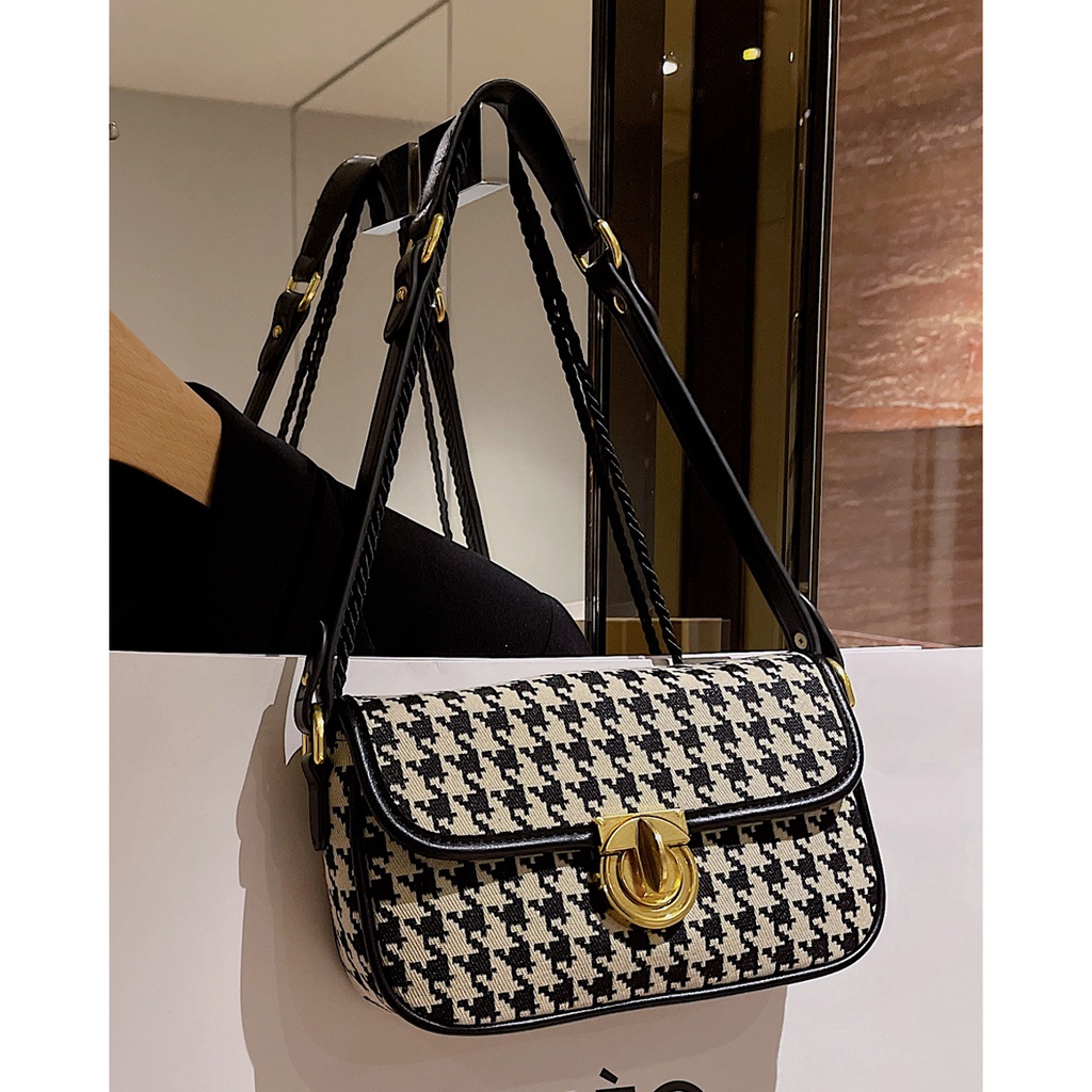 Túi Đeo Chéo Vai Họa Tiết houndstooth Thời Trang Phong Cách retro
