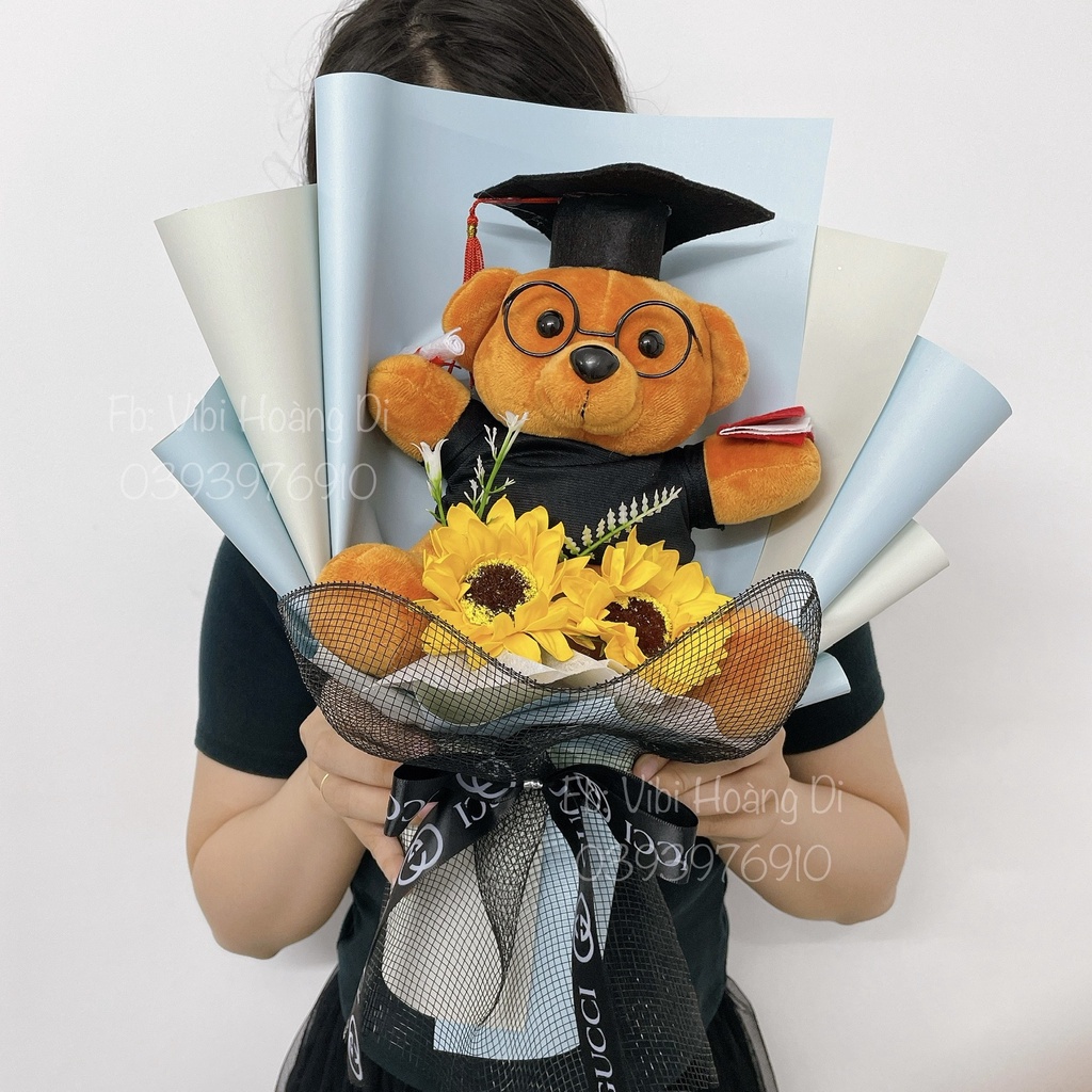 Ảnh thật 100%🌻 🎓Bó hoa hướng dương mix gấu bông tốt nghiệp cử nhân🎓 lịch sự đơn giản