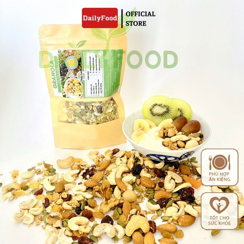 Túi 100g Granola ăn kiêng siêu hạt có Macca , Óc Chó . Hạt dinh dưỡng giảm cân Mix 9 loại hạt DailyFood chính hãng