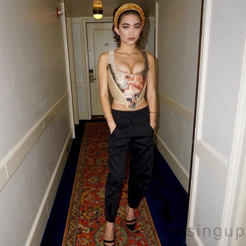 Áo Croptop Cổ Vuông Không Tay Quyến Rũ Dành Cho Nữ