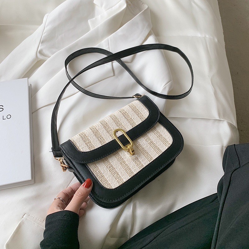 Túi Cói Đeo Chéo Pha Da Dáng Hộp Nắp Gài Phong Cách Giới Trẻ Hàn Quốc [ hàng mới giá tốt]