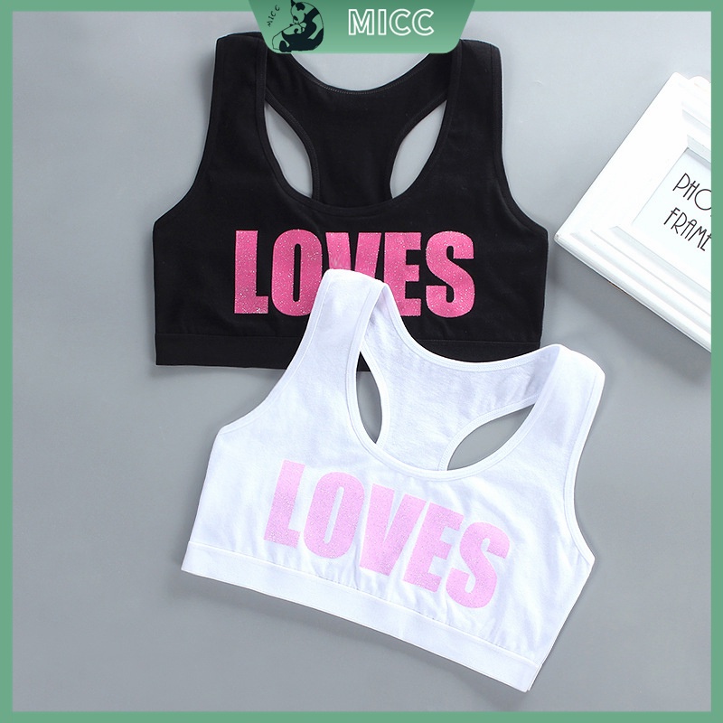 Áo Ngực Cotton Màu Trắng Đen In Chữ LOVE Cho Bé Gái
