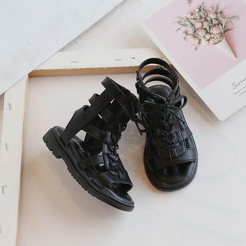 ￼Giày Sandal chiến binh bé gái - Sandal bé gái cao cổ đế chống vấp chất da siêu mềm A451