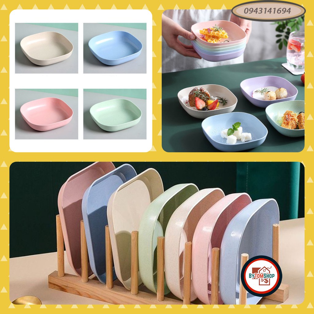 Sét 8 Đĩa Lúa Mạch Vuông Màu Sắc Xinh Xắn