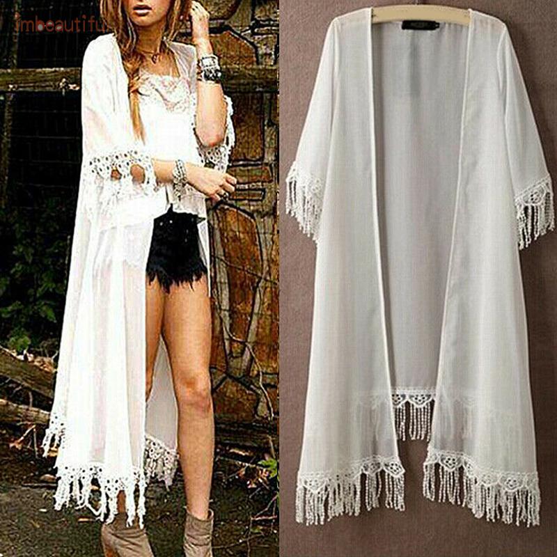 Áo Khoác Chiffon Nữ Dáng Rộng Phối Ren Phong Cách Bohemian