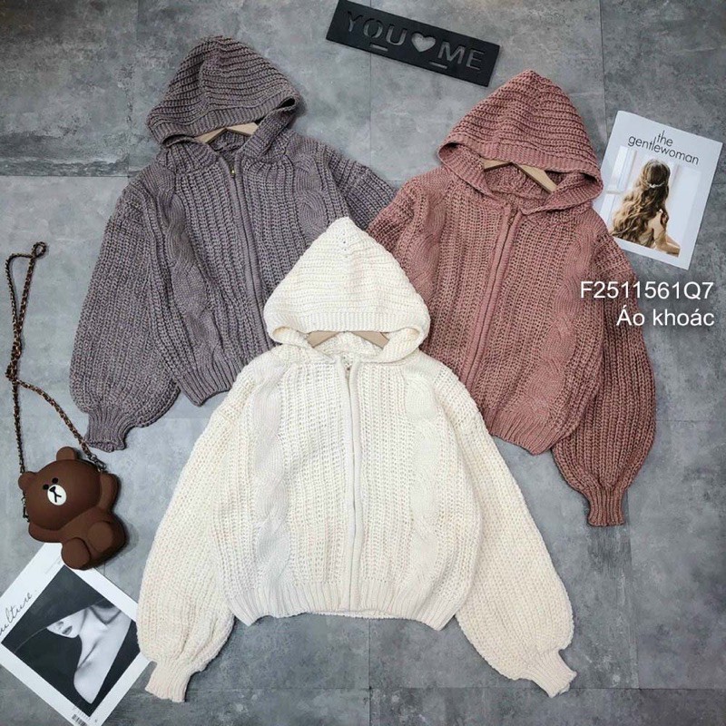 Áo khoác len có mũ khoá kéo vuông hàng nhập chuẩn đẹp!