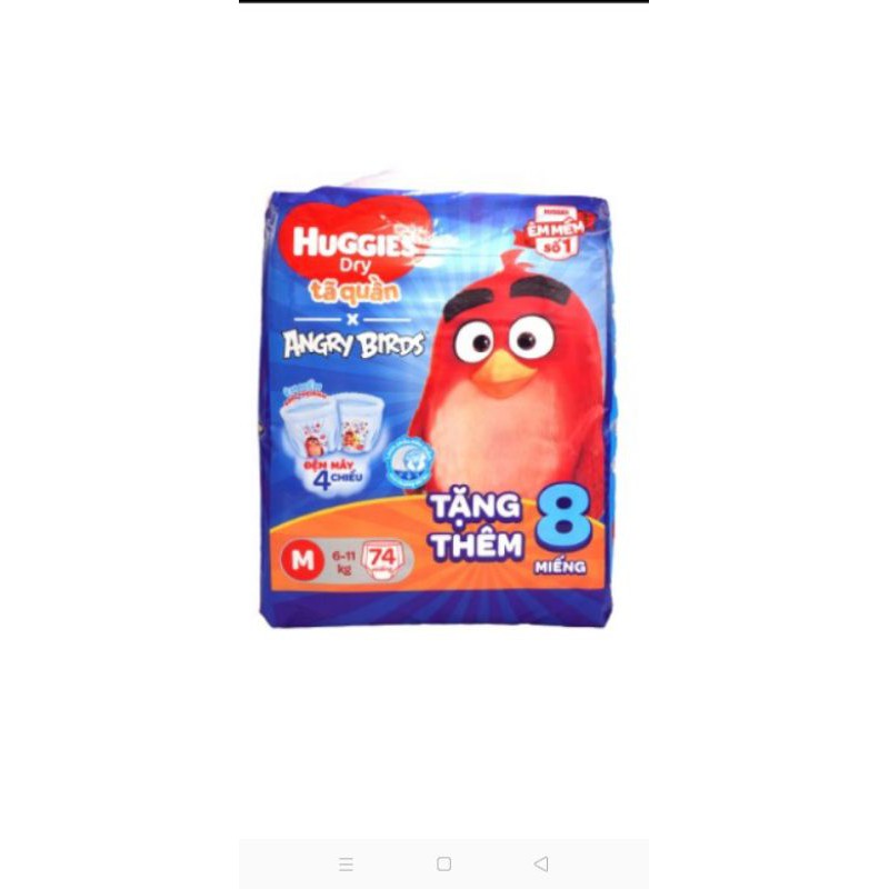 Tã quần Huggies mẫu mới 🐦 Angry birds size : M,L, XL, XXL tặng 8 miếng . Giá 315k