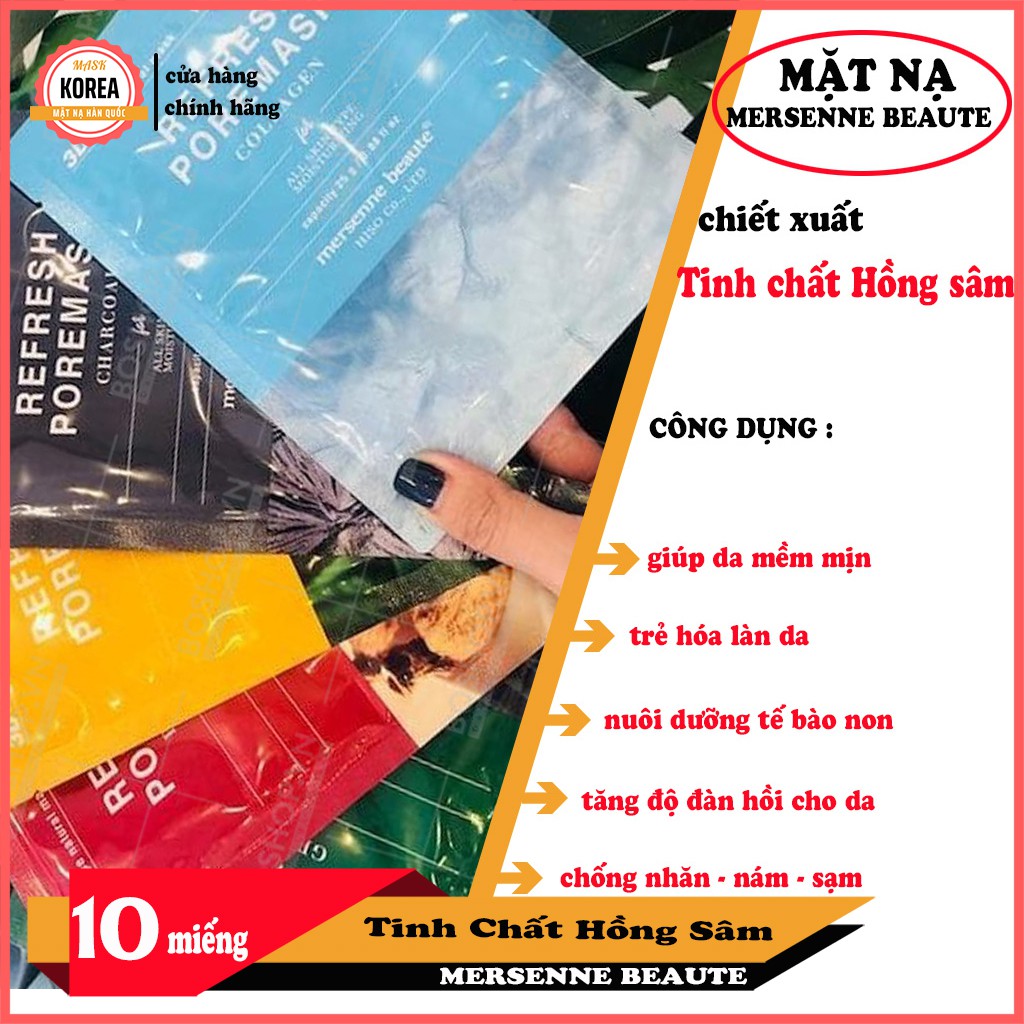 Mặt Nạ Hàn Quốc Mặt Nạ MERSENNE BEAUTE Tinh Chất Hồng Sâm Dưỡng Trắng Chống Nhăn 250g/10 Miếng