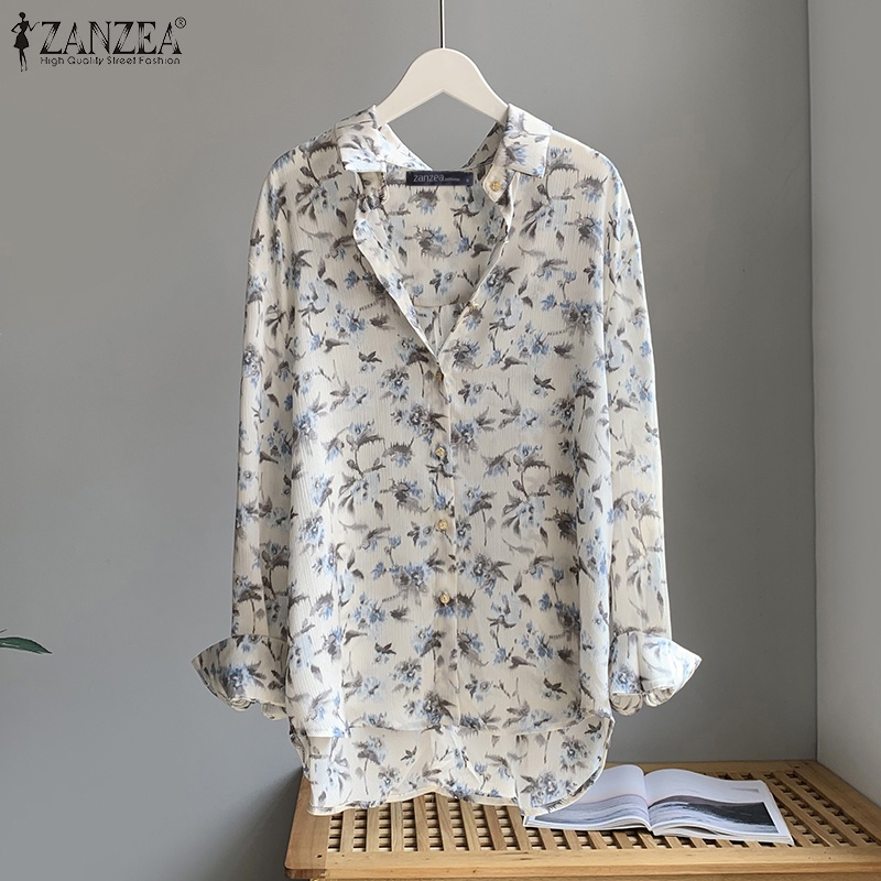 ZANZEA Áo Sơ Mi Tay Dài Cổ Bẻ In Họa Tiết Hoa Thời Trang Đường Phố Cho Nữ